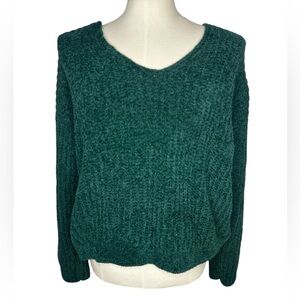 V-Neck Long Sleeve Chunky Oversized Green Sweater Size S